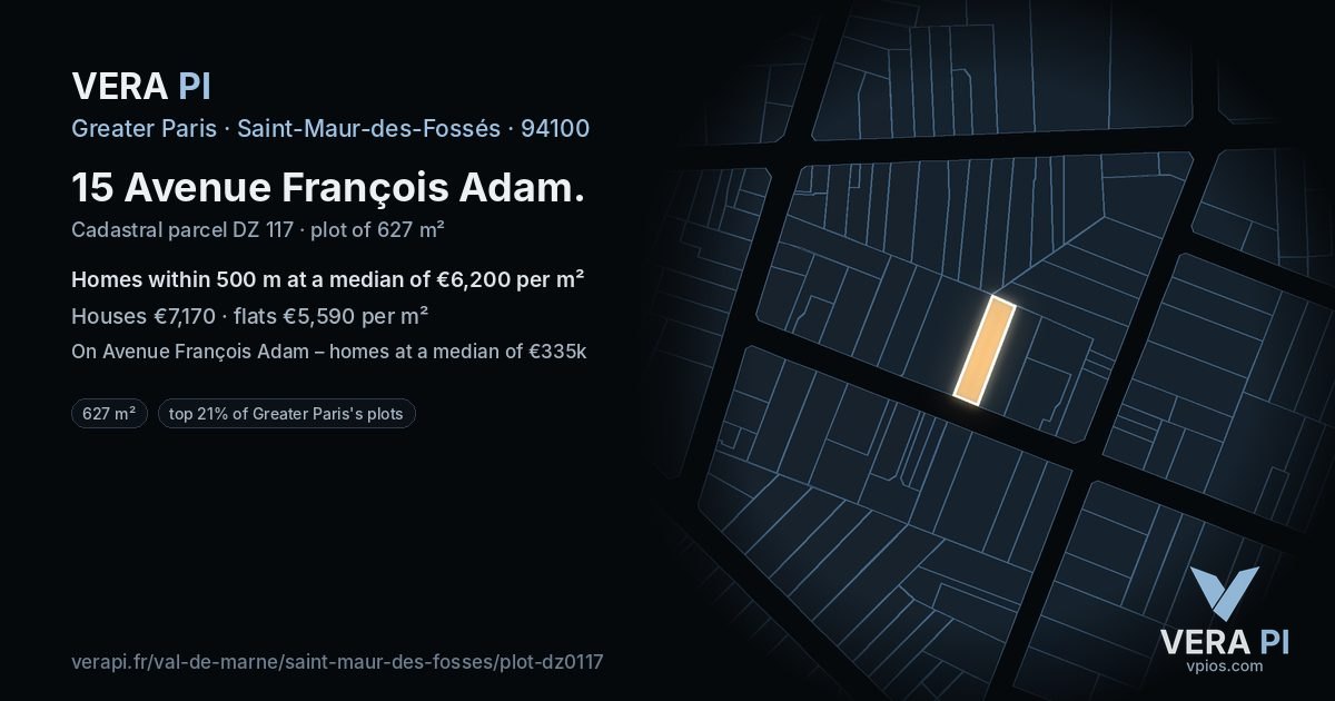 15 Avenue François Adam, Saint-Maur-des-Fossés at night – the plot lit, the parcels around coloured by the prices near them