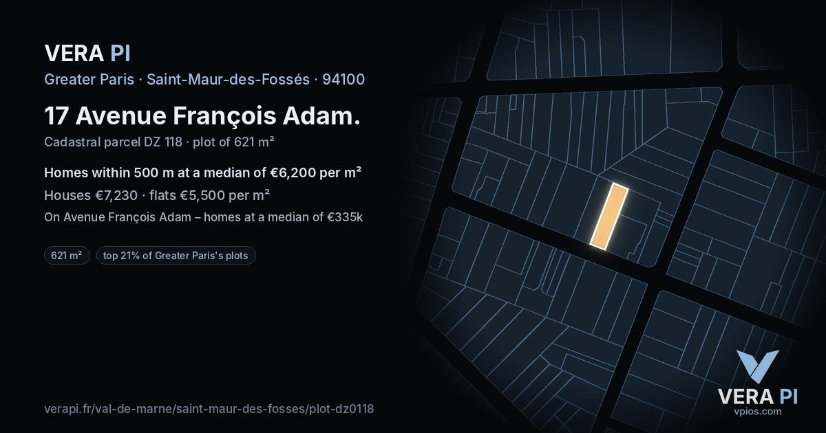 17 Avenue François Adam, Saint-Maur-des-Fossés at night – the plot lit, the parcels around coloured by the prices near them