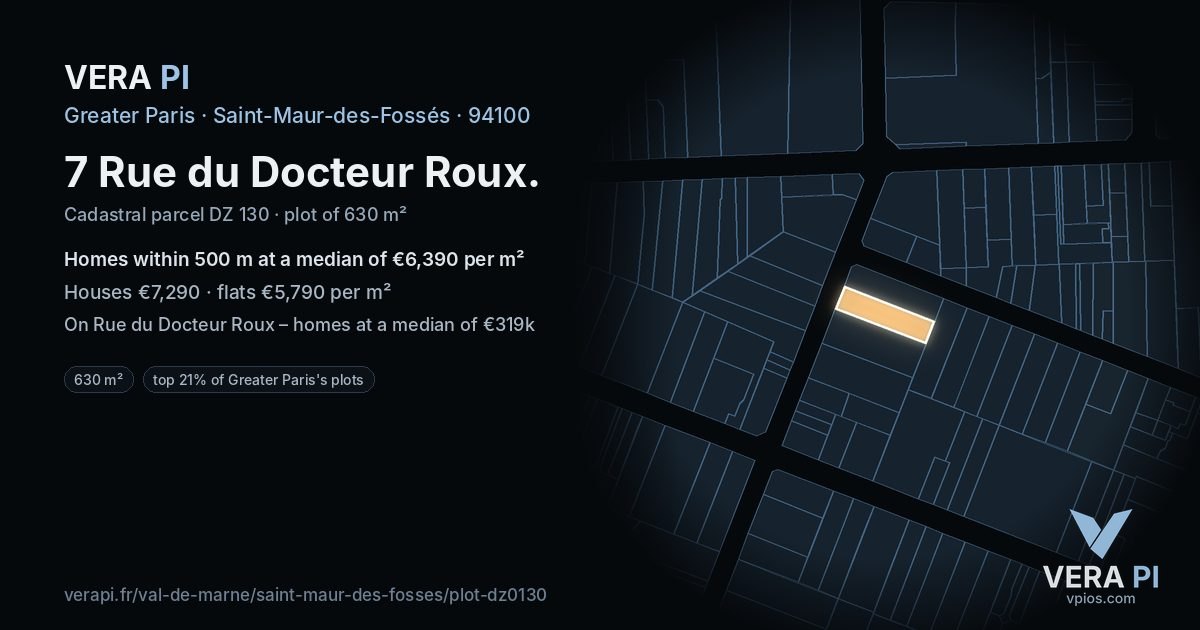 7 Rue du Docteur Roux, Saint-Maur-des-Fossés at night – the plot lit, the parcels around coloured by the prices near them