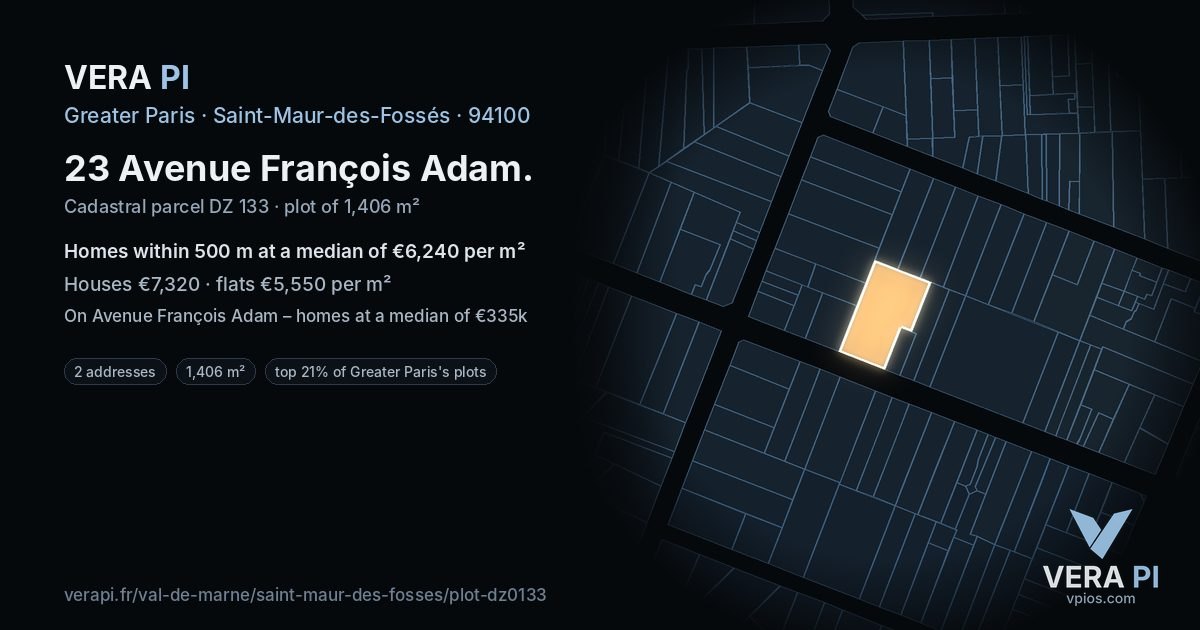 23 Avenue François Adam, Saint-Maur-des-Fossés at night – the plot lit, the parcels around coloured by the prices near them