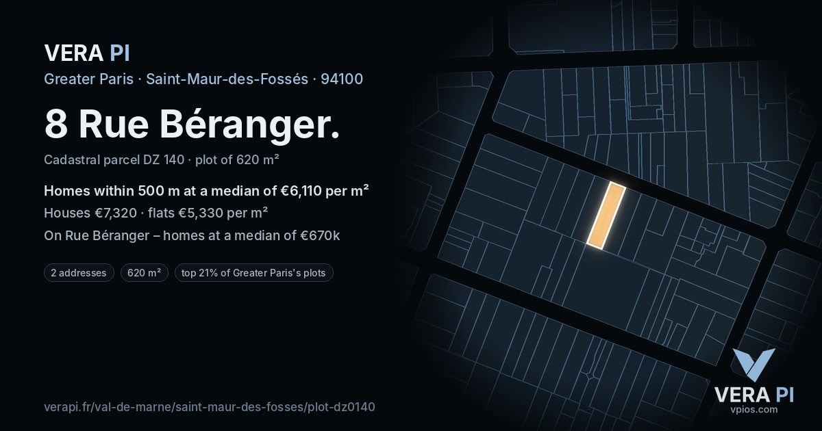 8 Rue Béranger, Saint-Maur-des-Fossés at night – the plot lit, the parcels around coloured by the prices near them