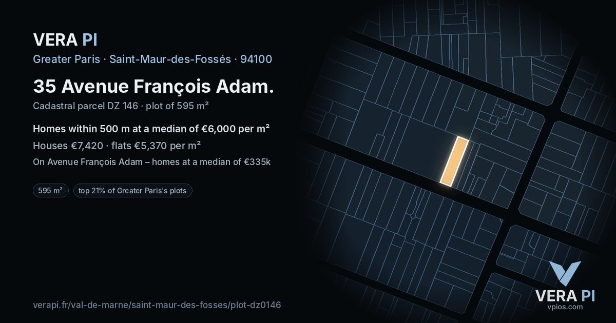 35 Avenue François Adam, Saint-Maur-des-Fossés at night – the plot lit, the parcels around coloured by the prices near them