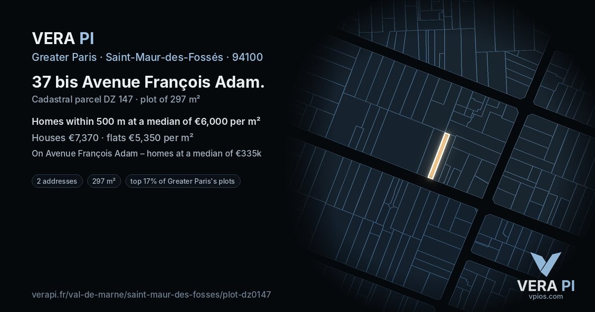 37 bis Avenue François Adam, Saint-Maur-des-Fossés at night – the plot lit, the parcels around coloured by the prices near them
