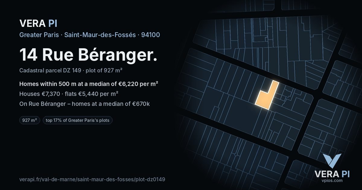 14 Rue Béranger, Saint-Maur-des-Fossés at night – the plot lit, the parcels around coloured by the prices near them