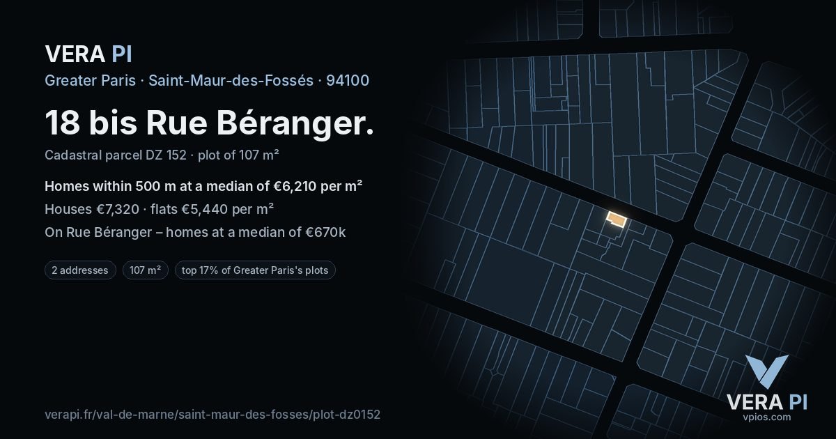 18 bis Rue Béranger, Saint-Maur-des-Fossés at night – the plot lit, the parcels around coloured by the prices near them