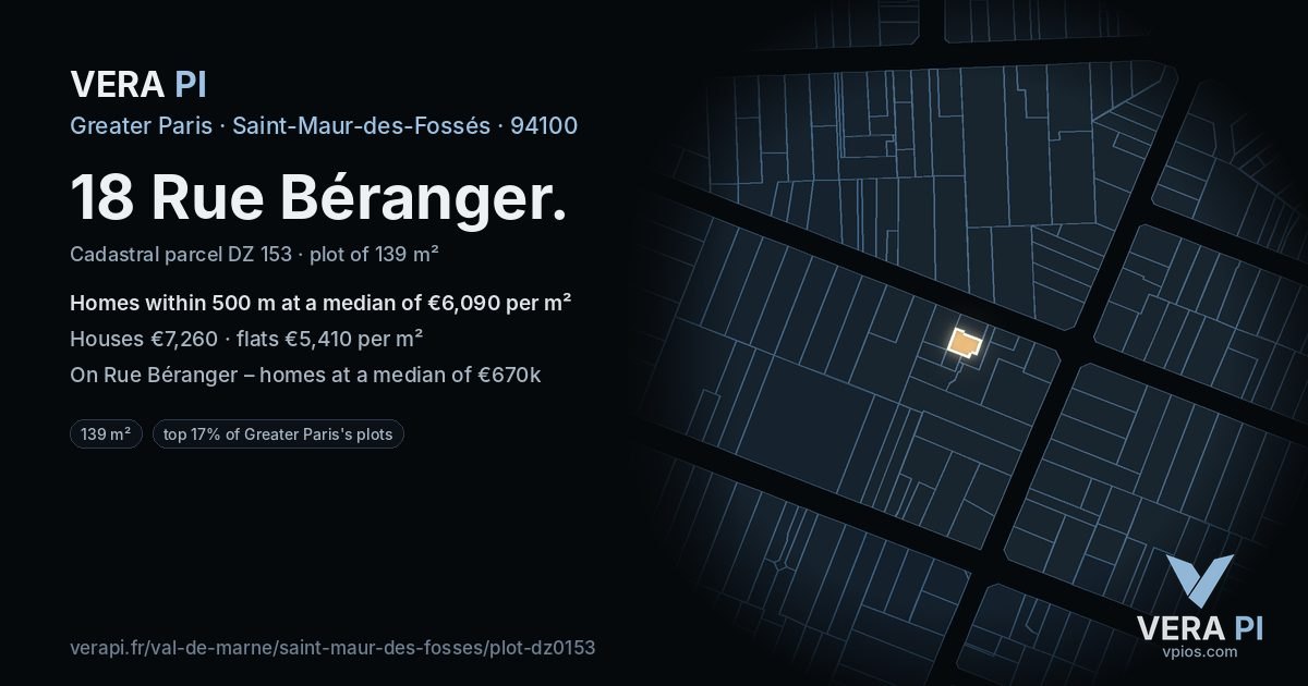 18 Rue Béranger, Saint-Maur-des-Fossés at night – the plot lit, the parcels around coloured by the prices near them