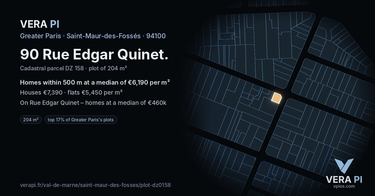 90 Rue Edgar Quinet, Saint-Maur-des-Fossés at night – the plot lit, the parcels around coloured by the prices near them