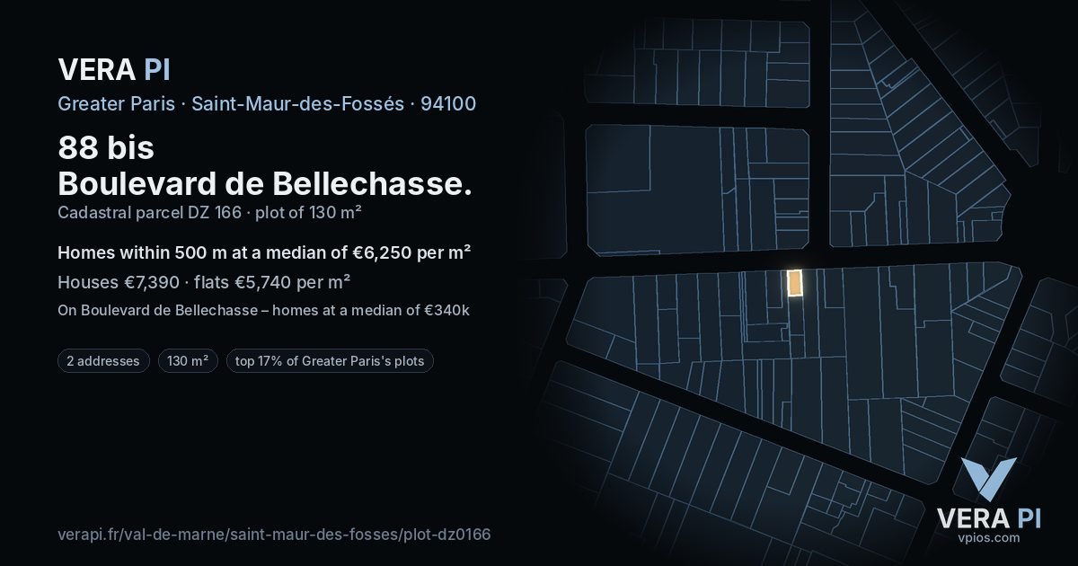 88 bis Boulevard de Bellechasse, Saint-Maur-des-Fossés at night – the plot lit, the parcels around coloured by the prices near them