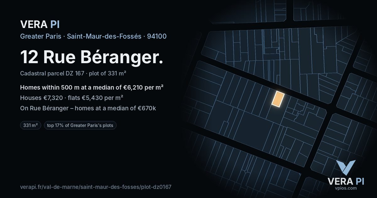 12 Rue Béranger, Saint-Maur-des-Fossés at night – the plot lit, the parcels around coloured by the prices near them