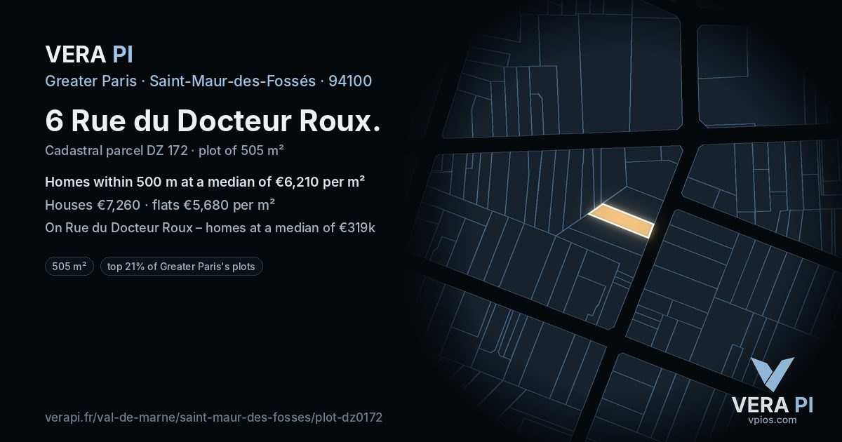 6 Rue du Docteur Roux, Saint-Maur-des-Fossés at night – the plot lit, the parcels around coloured by the prices near them