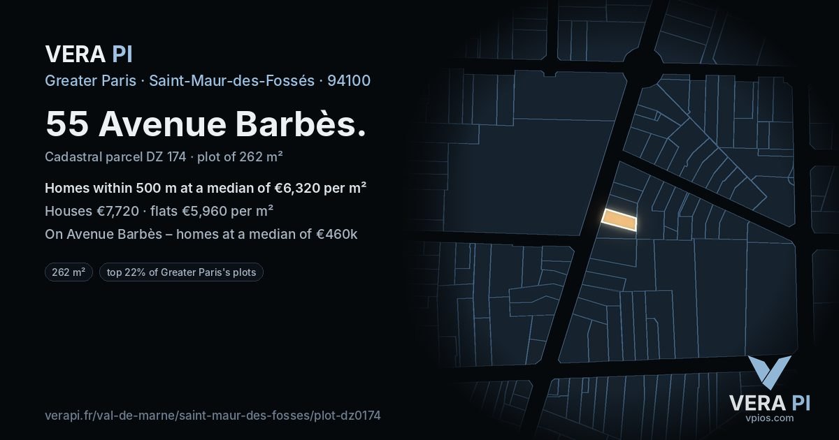 55 Avenue Barbès, Saint-Maur-des-Fossés at night – the plot lit, the parcels around coloured by the prices near them