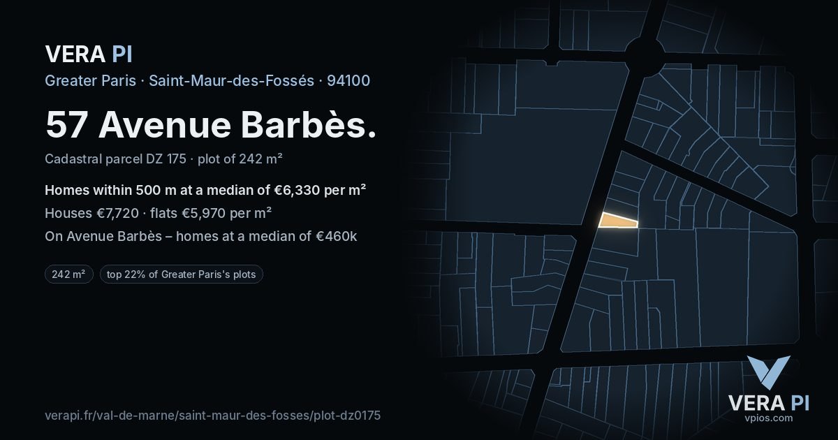 57 Avenue Barbès, Saint-Maur-des-Fossés at night – the plot lit, the parcels around coloured by the prices near them