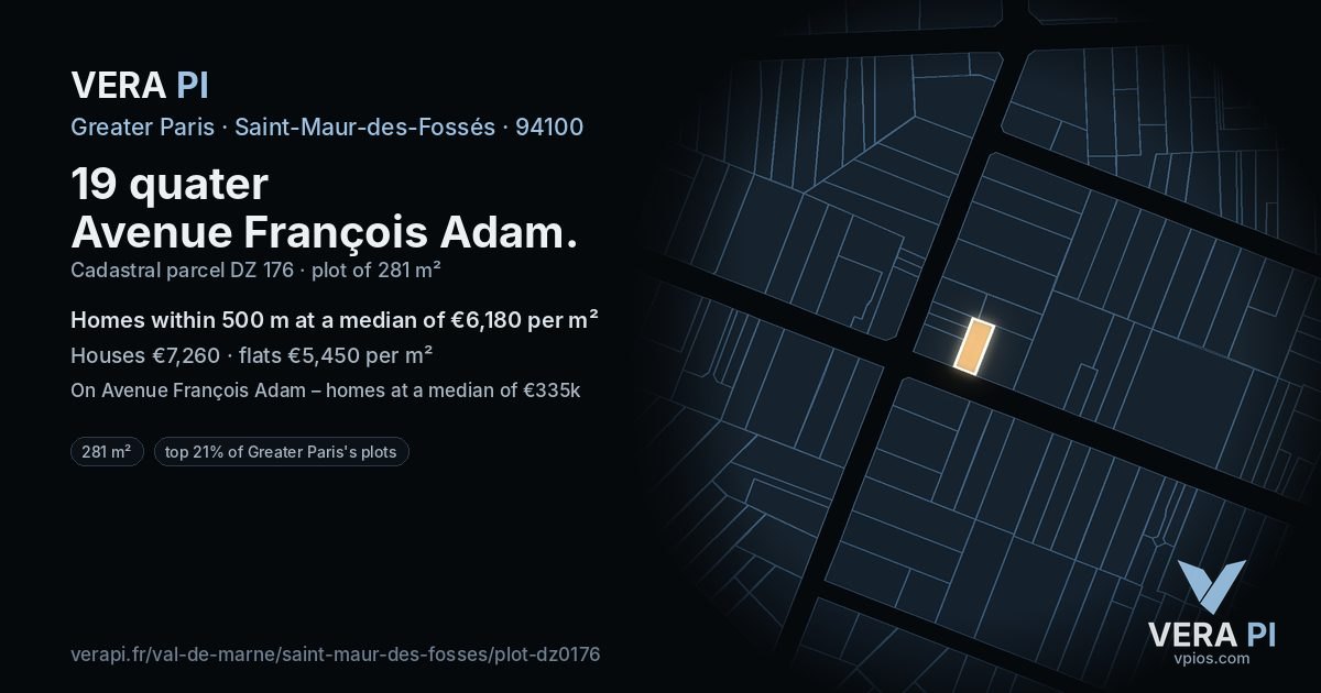 19 quater Avenue François Adam, Saint-Maur-des-Fossés at night – the plot lit, the parcels around coloured by the prices near them