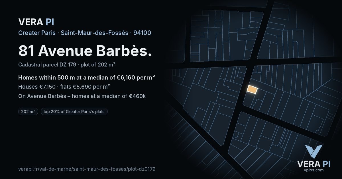 81 Avenue Barbès, Saint-Maur-des-Fossés at night – the plot lit, the parcels around coloured by the prices near them