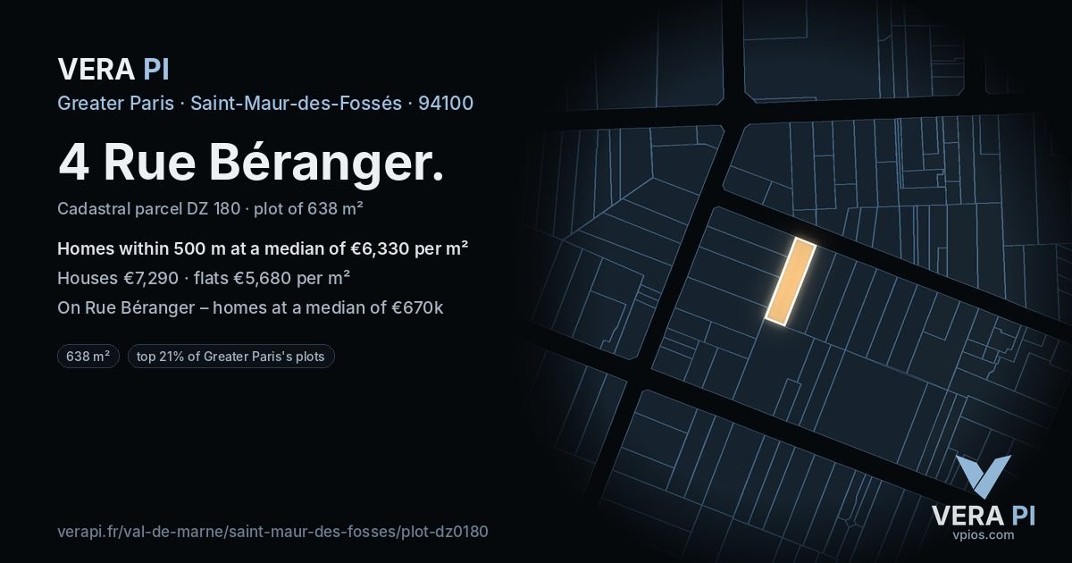 4 Rue Béranger, Saint-Maur-des-Fossés at night – the plot lit, the parcels around coloured by the prices near them