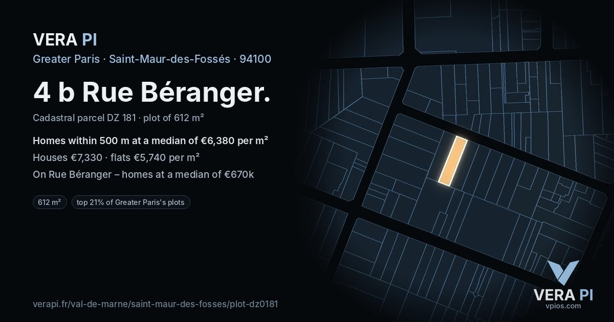 4 b Rue Béranger, Saint-Maur-des-Fossés at night – the plot lit, the parcels around coloured by the prices near them