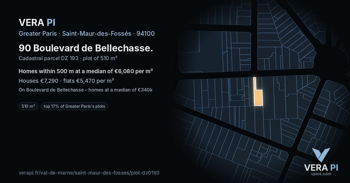 90 Boulevard de Bellechasse, Saint-Maur-des-Fossés at night – the plot lit, the parcels around coloured by the prices near them