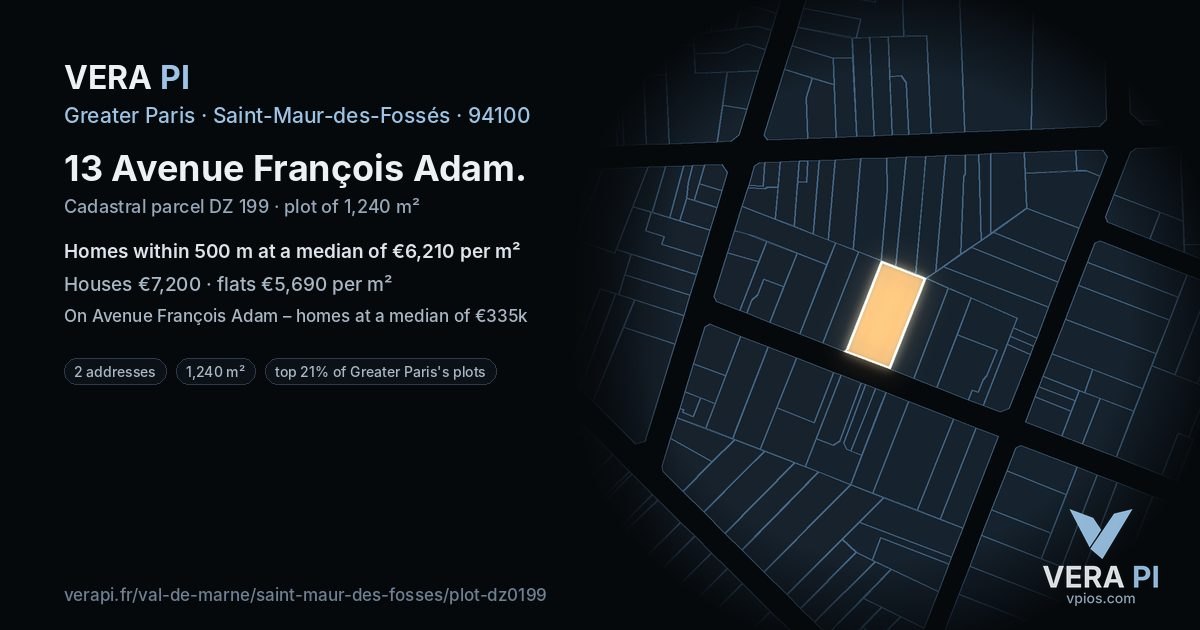 13 Avenue François Adam, Saint-Maur-des-Fossés at night – the plot lit, the parcels around coloured by the prices near them