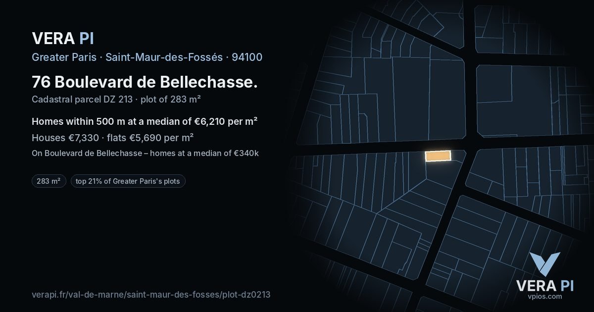 76 Boulevard de Bellechasse, Saint-Maur-des-Fossés at night – the plot lit, the parcels around coloured by the prices near them