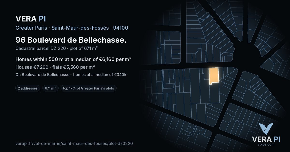 96 Boulevard de Bellechasse, Saint-Maur-des-Fossés at night – the plot lit, the parcels around coloured by the prices near them