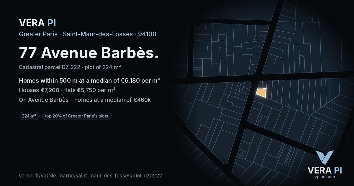 77 Avenue Barbès, Saint-Maur-des-Fossés at night – the plot lit, the parcels around coloured by the prices near them