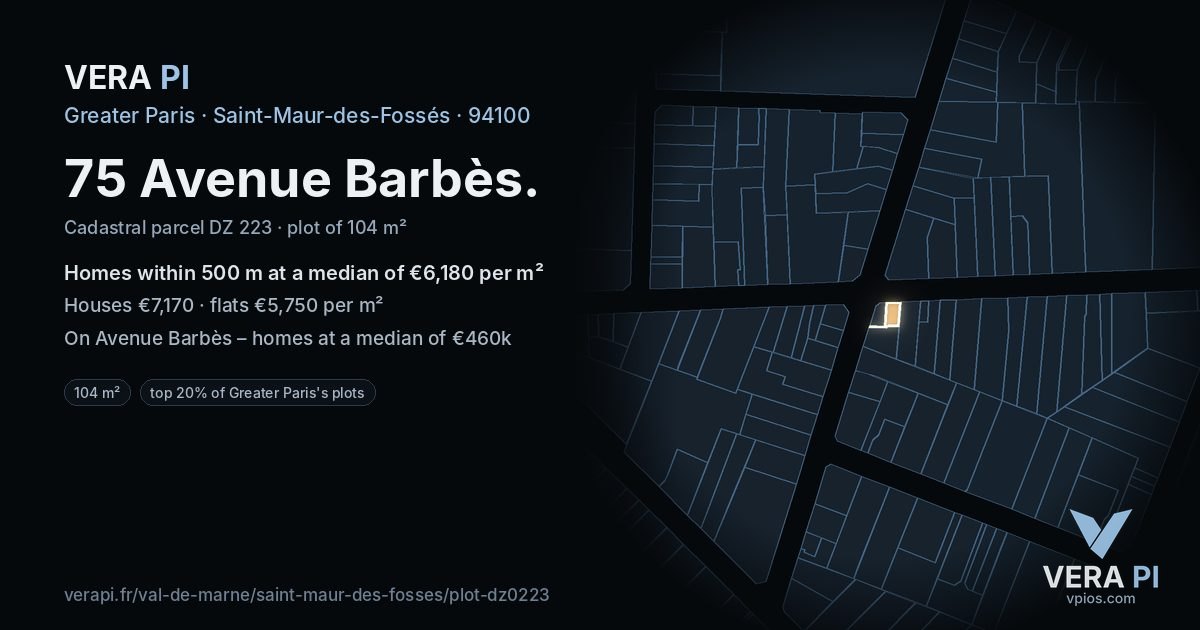 75 Avenue Barbès, Saint-Maur-des-Fossés at night – the plot lit, the parcels around coloured by the prices near them
