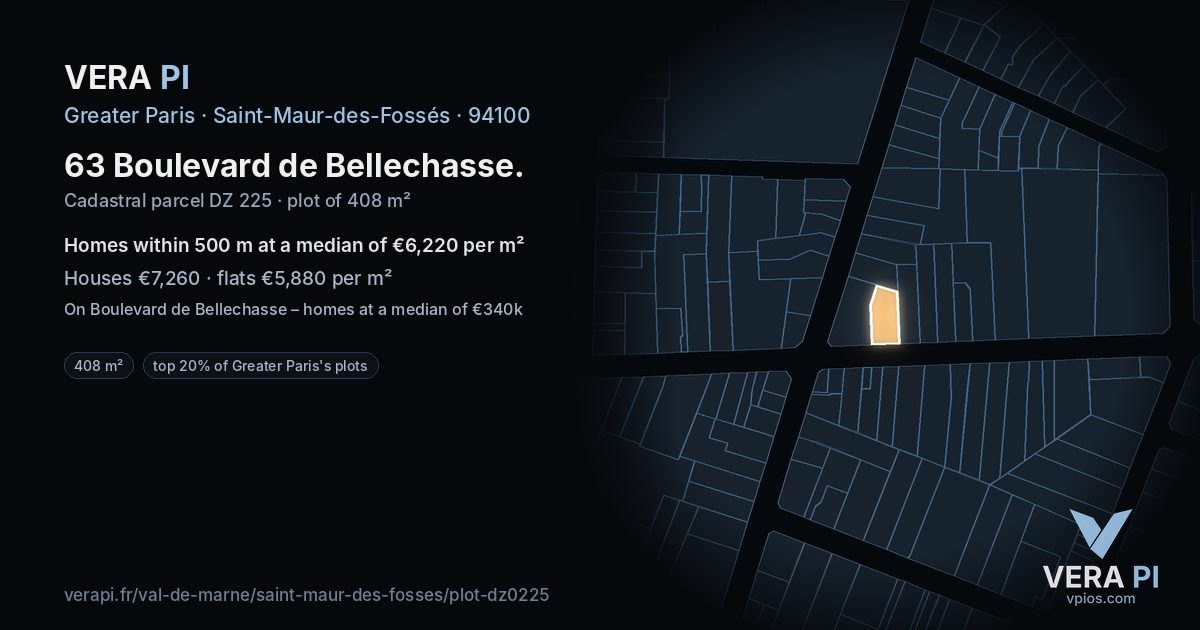 63 Boulevard de Bellechasse, Saint-Maur-des-Fossés at night – the plot lit, the parcels around coloured by the prices near them