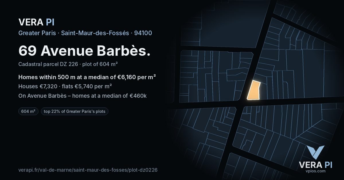 69 Avenue Barbès, Saint-Maur-des-Fossés at night – the plot lit, the parcels around coloured by the prices near them