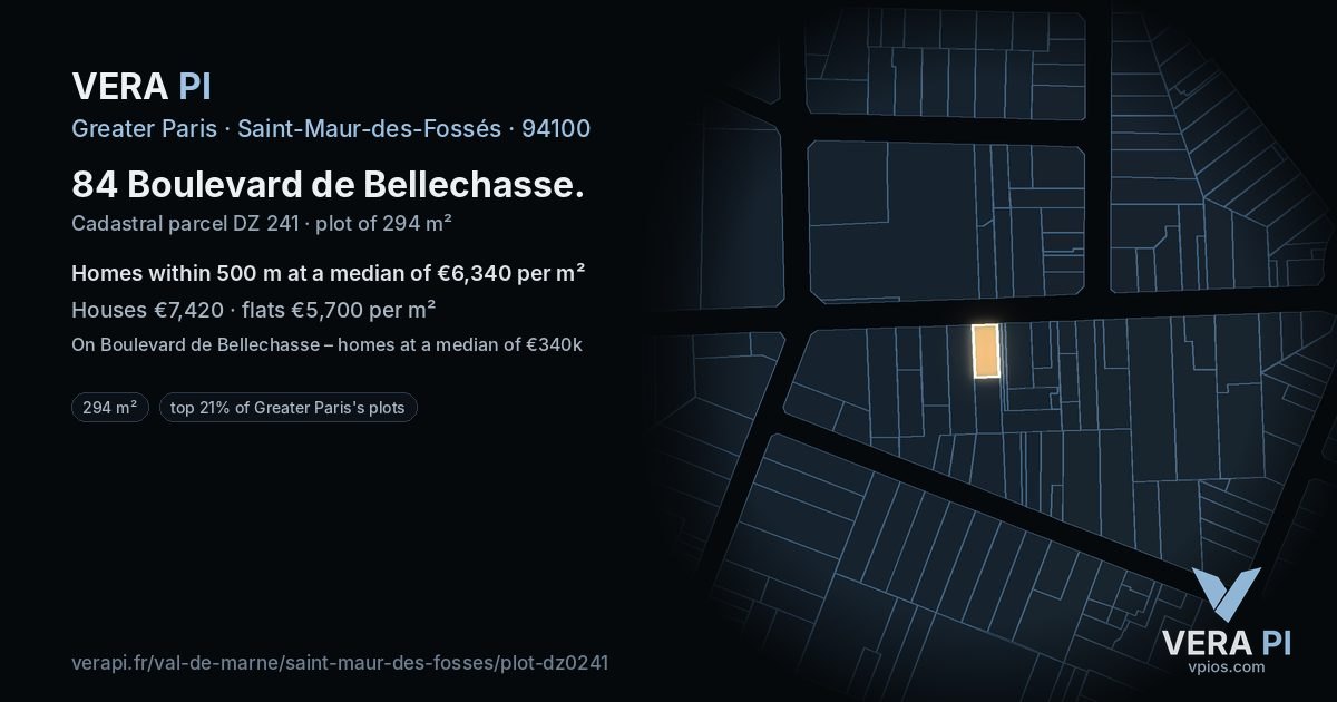 84 Boulevard de Bellechasse, Saint-Maur-des-Fossés at night – the plot lit, the parcels around coloured by the prices near them
