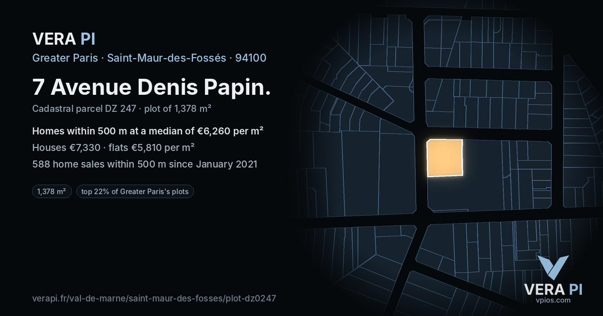 7 Avenue Denis Papin, Saint-Maur-des-Fossés at night – the plot lit, the parcels around coloured by the prices near them