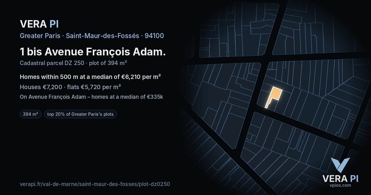 1 bis Avenue François Adam, Saint-Maur-des-Fossés at night – the plot lit, the parcels around coloured by the prices near them