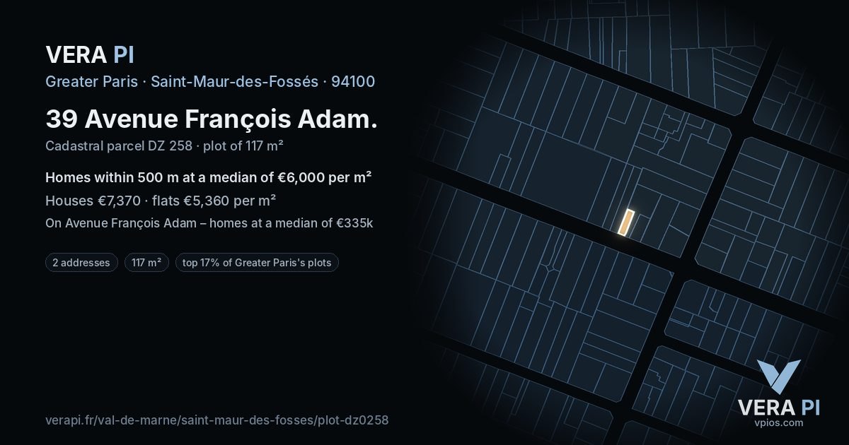 39 Avenue François Adam, Saint-Maur-des-Fossés at night – the plot lit, the parcels around coloured by the prices near them