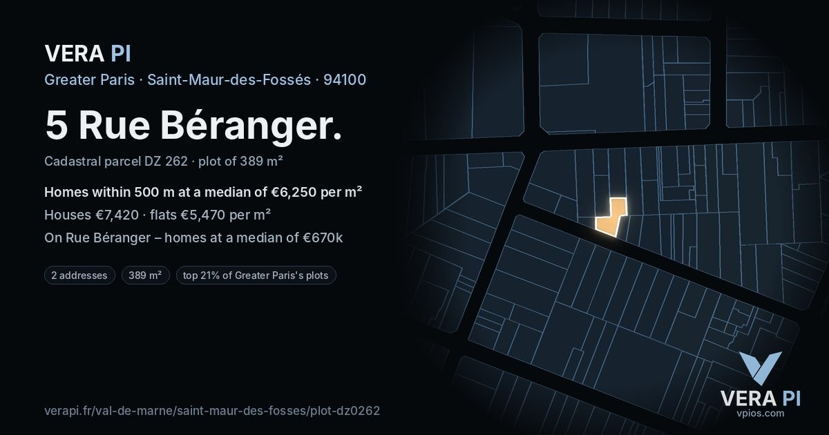 5 Rue Béranger, Saint-Maur-des-Fossés at night – the plot lit, the parcels around coloured by the prices near them