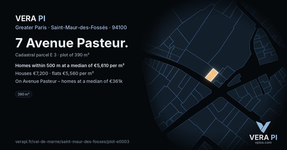 7 Avenue Pasteur, Saint-Maur-des-Fossés at night – the plot lit, the parcels around coloured by the prices near them