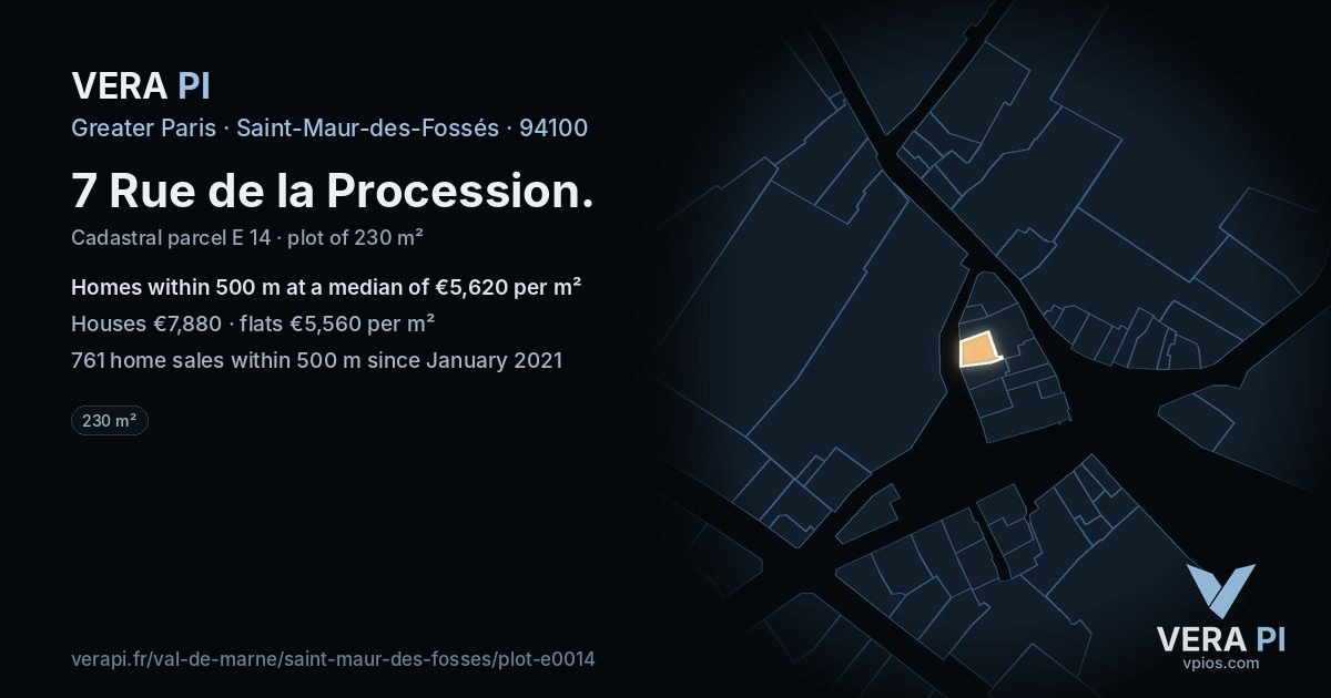 7 Rue de la Procession, Saint-Maur-des-Fossés at night – the plot lit, the parcels around coloured by the prices near them