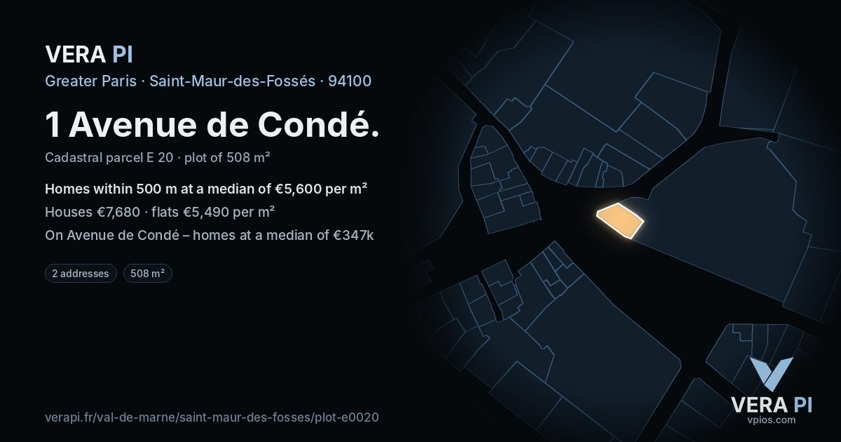 1 Avenue de Condé, Saint-Maur-des-Fossés at night – the plot lit, the parcels around coloured by the prices near them