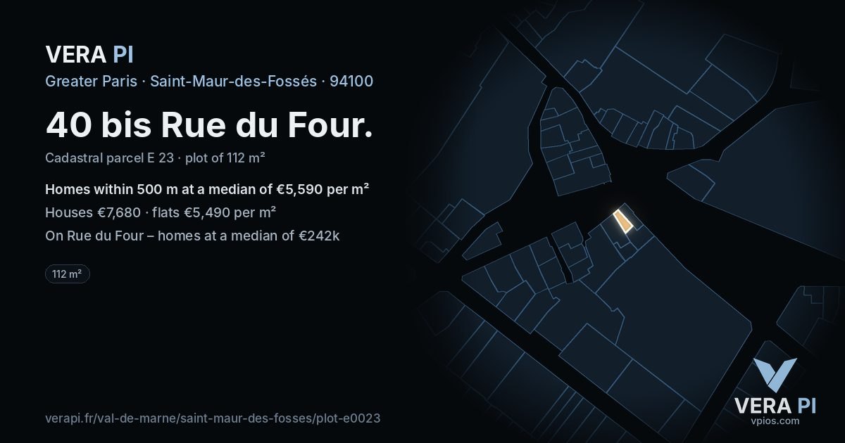 40 bis Rue du Four, Saint-Maur-des-Fossés at night – the plot lit, the parcels around coloured by the prices near them