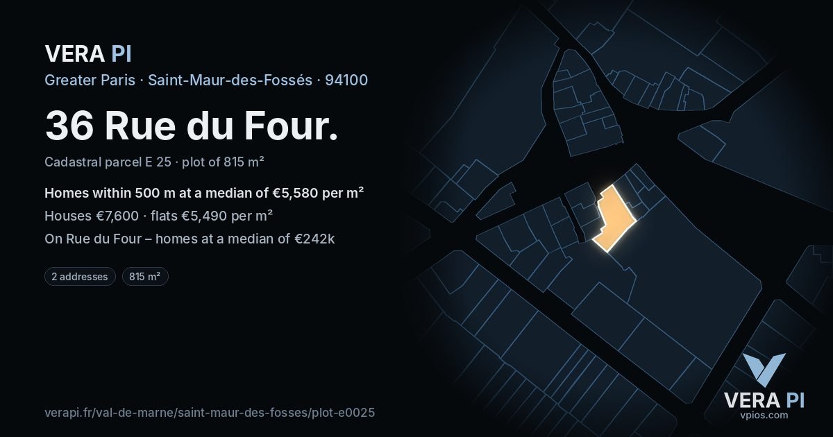 36 Rue du Four, Saint-Maur-des-Fossés at night – the plot lit, the parcels around coloured by the prices near them