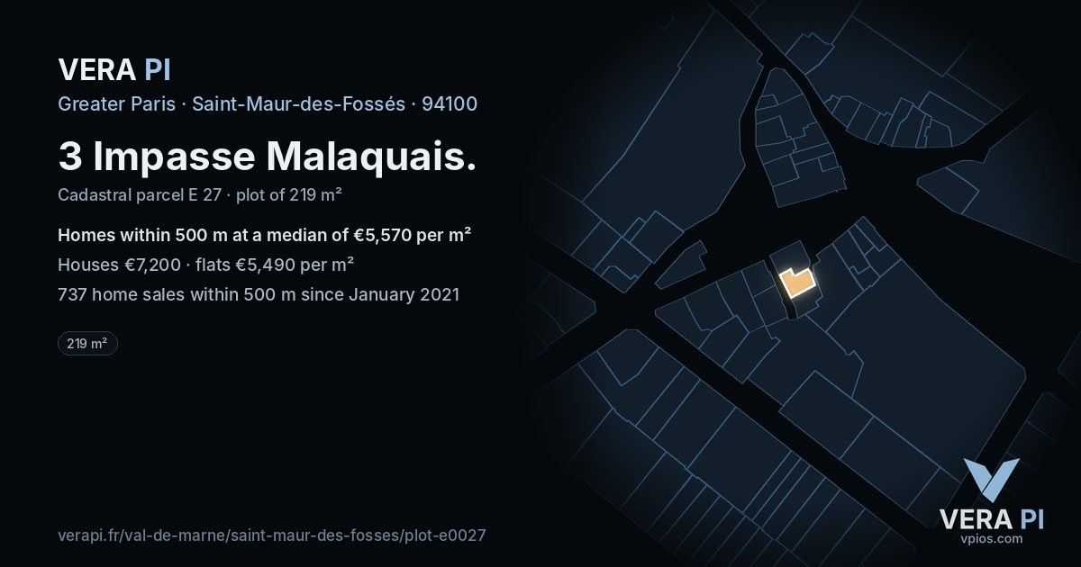 3 Impasse Malaquais, Saint-Maur-des-Fossés at night – the plot lit, the parcels around coloured by the prices near them