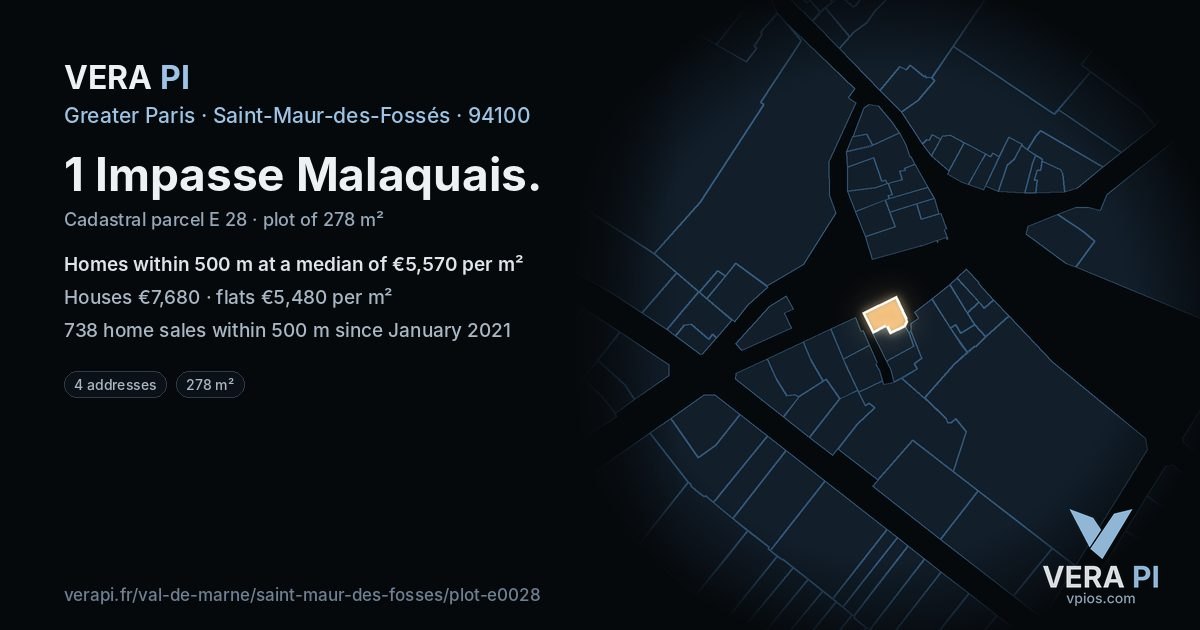 1 Impasse Malaquais, Saint-Maur-des-Fossés at night – the plot lit, the parcels around coloured by the prices near them