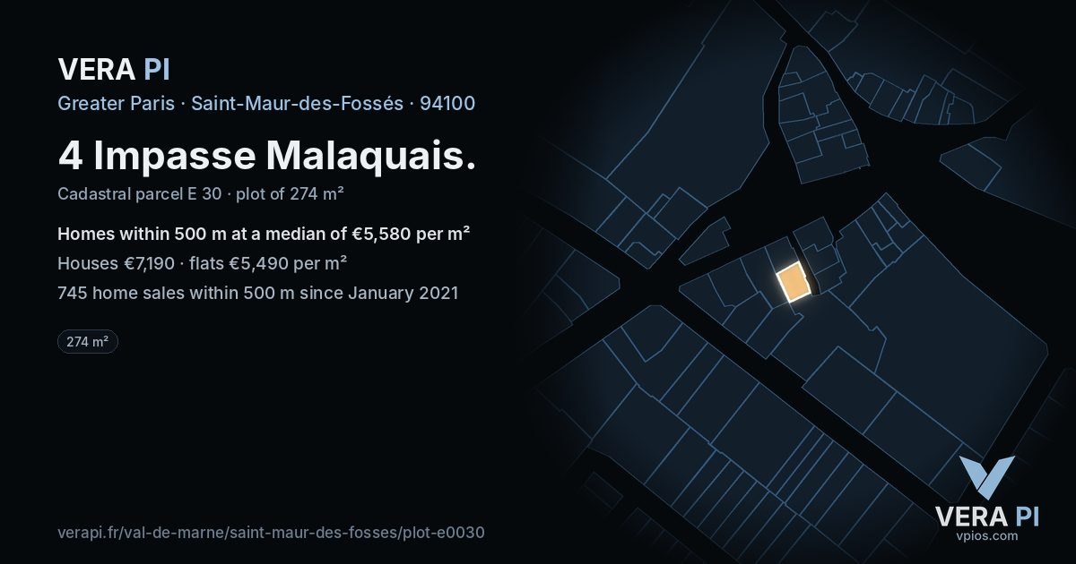 4 Impasse Malaquais, Saint-Maur-des-Fossés at night – the plot lit, the parcels around coloured by the prices near them