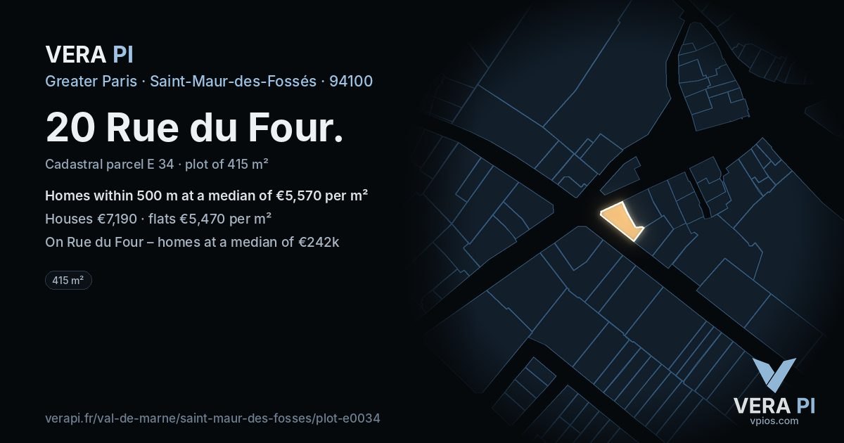 20 Rue du Four, Saint-Maur-des-Fossés at night – the plot lit, the parcels around coloured by the prices near them