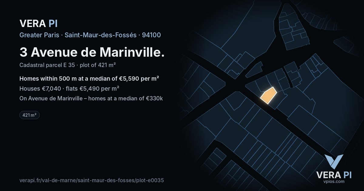 3 Avenue de Marinville, Saint-Maur-des-Fossés at night – the plot lit, the parcels around coloured by the prices near them