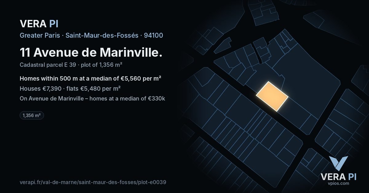 11 Avenue de Marinville, Saint-Maur-des-Fossés at night – the plot lit, the parcels around coloured by the prices near them