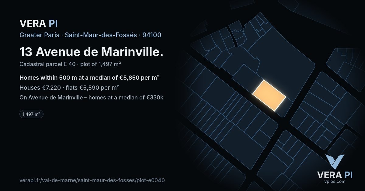 13 Avenue de Marinville, Saint-Maur-des-Fossés at night – the plot lit, the parcels around coloured by the prices near them