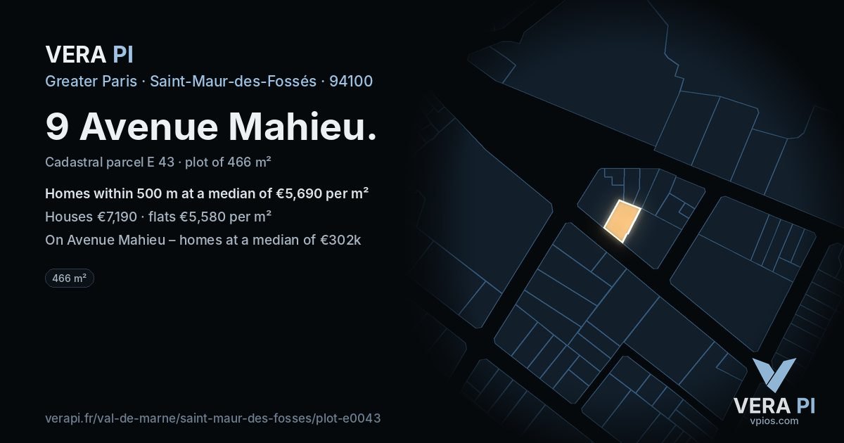 9 Avenue Mahieu, Saint-Maur-des-Fossés at night – the plot lit, the parcels around coloured by the prices near them