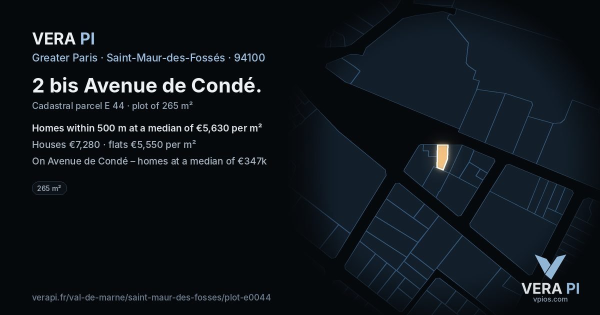 2 bis Avenue de Condé, Saint-Maur-des-Fossés at night – the plot lit, the parcels around coloured by the prices near them