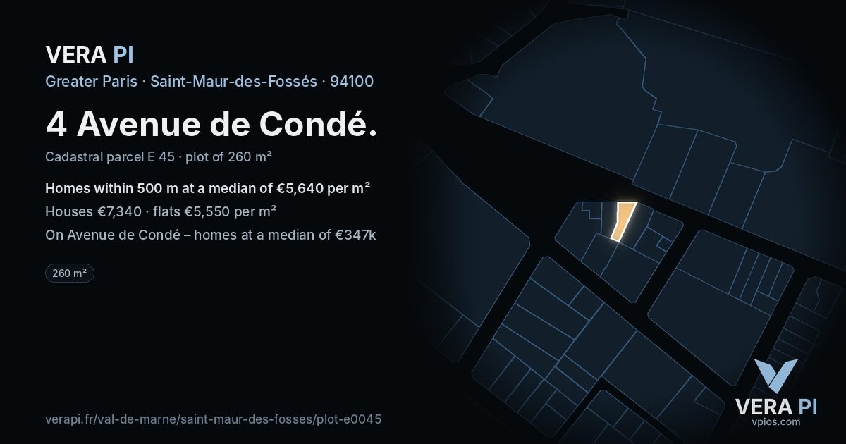 4 Avenue de Condé, Saint-Maur-des-Fossés at night – the plot lit, the parcels around coloured by the prices near them