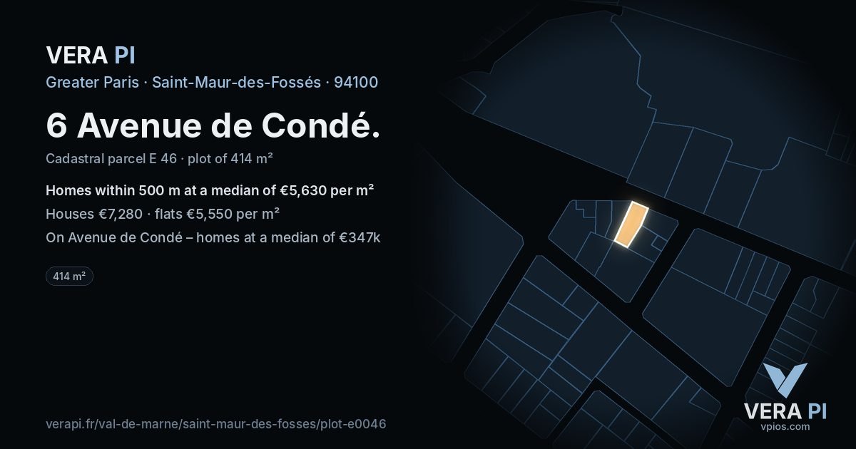 6 Avenue de Condé, Saint-Maur-des-Fossés at night – the plot lit, the parcels around coloured by the prices near them