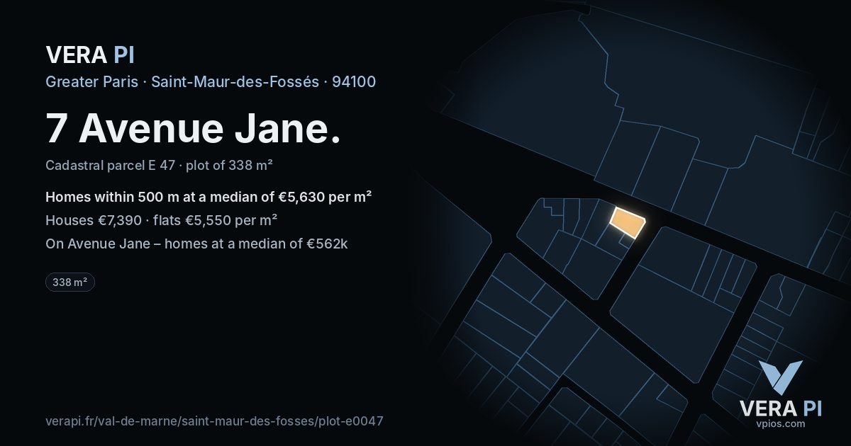 7 Avenue Jane, Saint-Maur-des-Fossés at night – the plot lit, the parcels around coloured by the prices near them